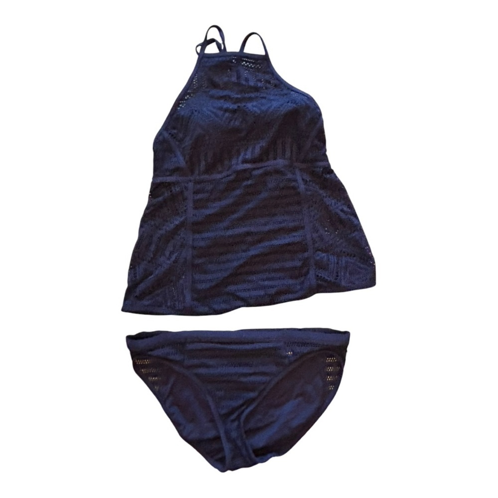 NWT Anne Cole Navy Blue Crochet Tankini Set Size M/L